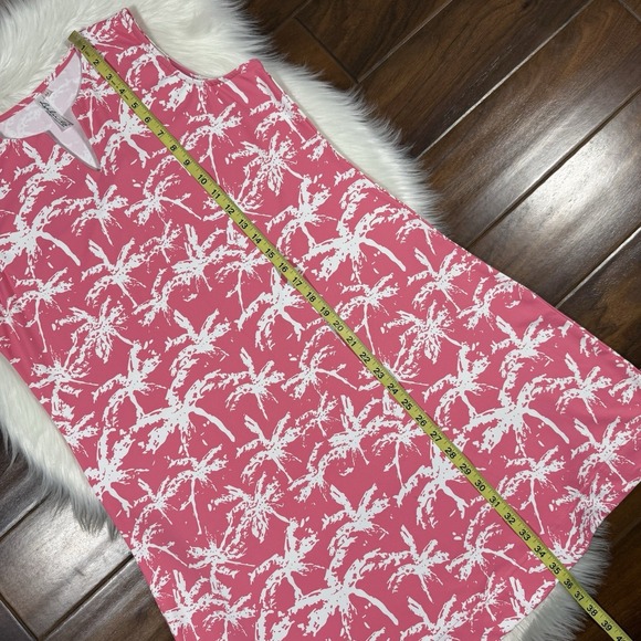 Lulu B Lulu-B Women's Size Medium Pink White Palm Tree Sleeveless Shift Dress - Picture 3 of 8